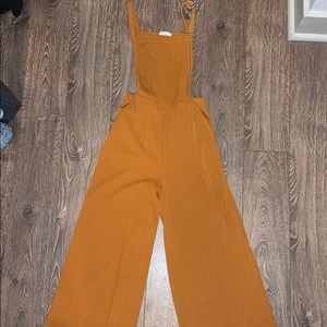 Rust knit overalls